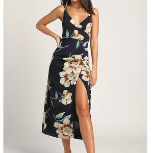 Lulus Draw You Close  Floral Sleeveless Surplice Midi Dress - NWT!